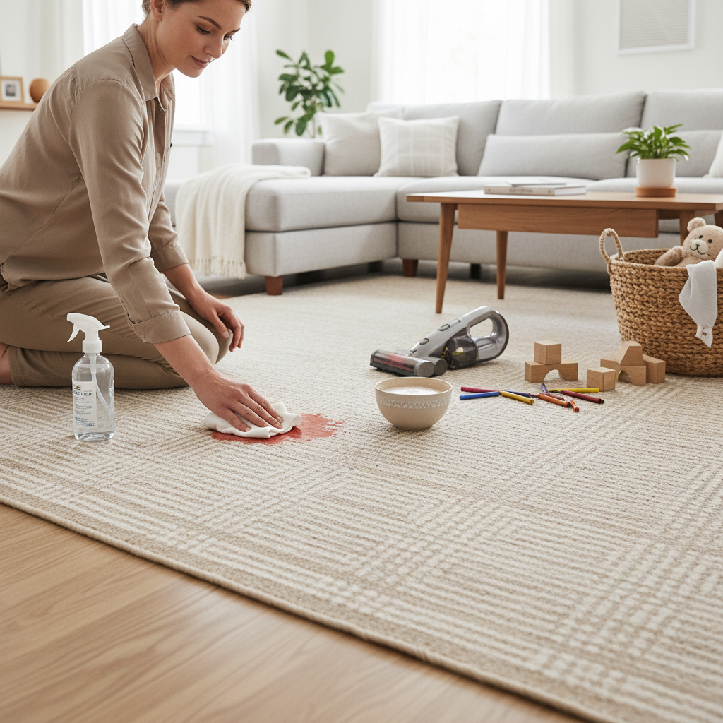 How to Clean a Machine-Washable Modern Geometric Area Rug in a Home with Kids
