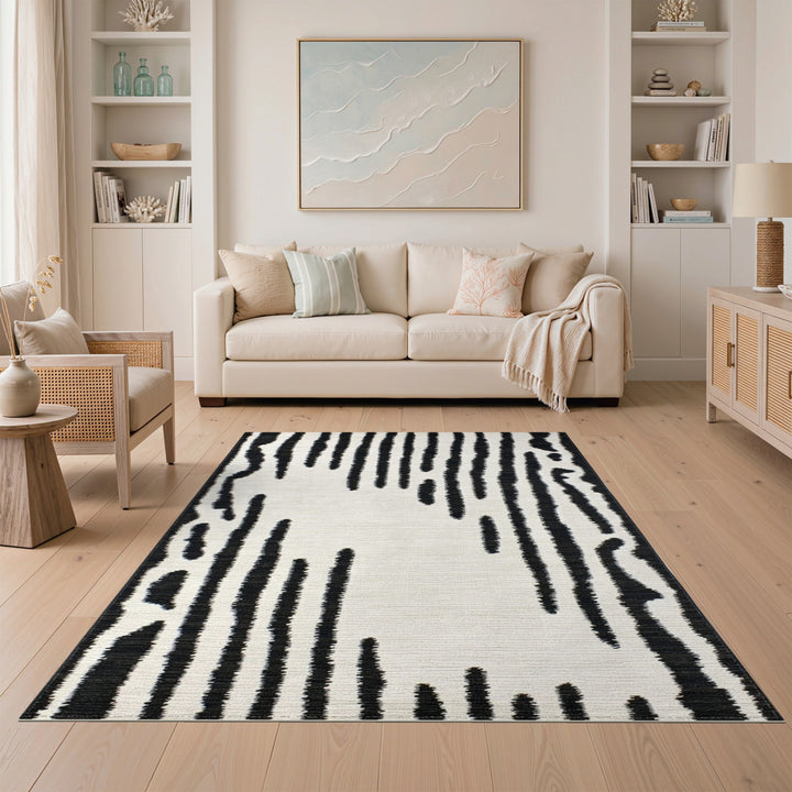 Black White Abstract Vertical Stripe Rug