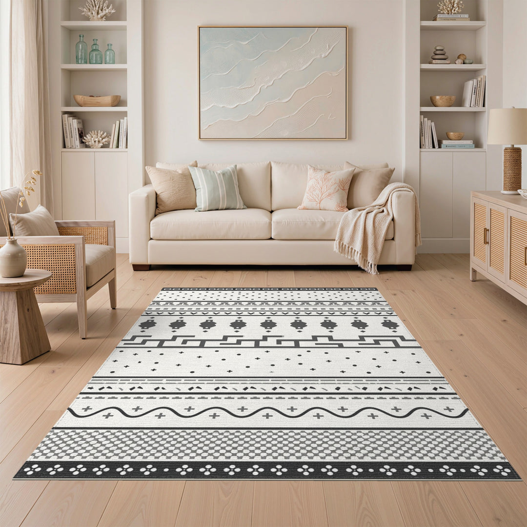 Black White Geometric Area Rug