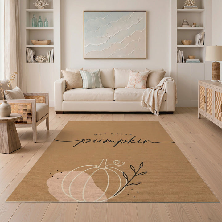 Brown and Tan Rustic Farmhouse Hey There Pumpkin Area Rug