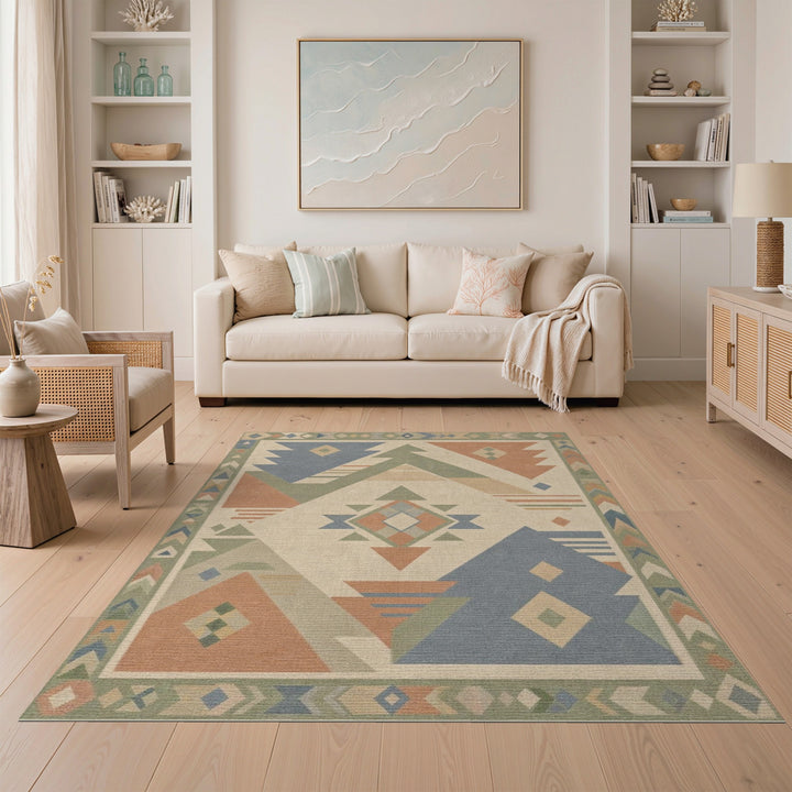 Beige and Neutral Geometric Southwestern Geometric Beige Area Rug