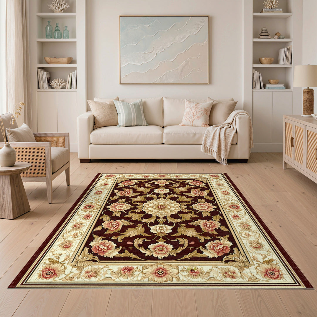 Red Floral Vintage Area Rug