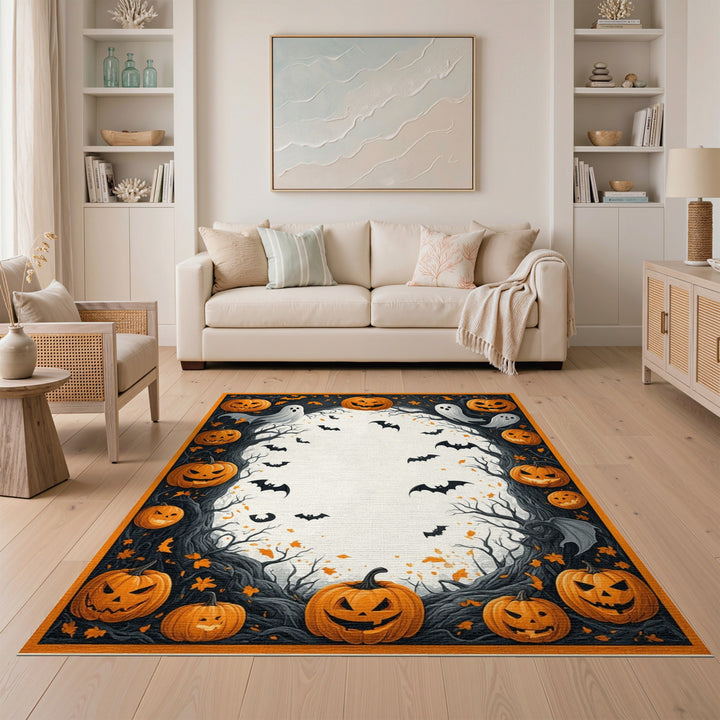 Orange Halloween Pumpkin Ghost Rug