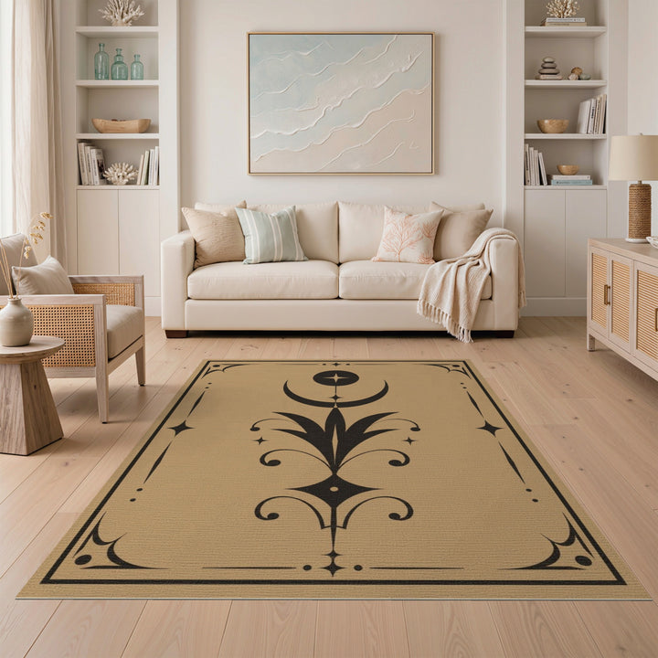Crescent Moon Floral Tan Area Rug