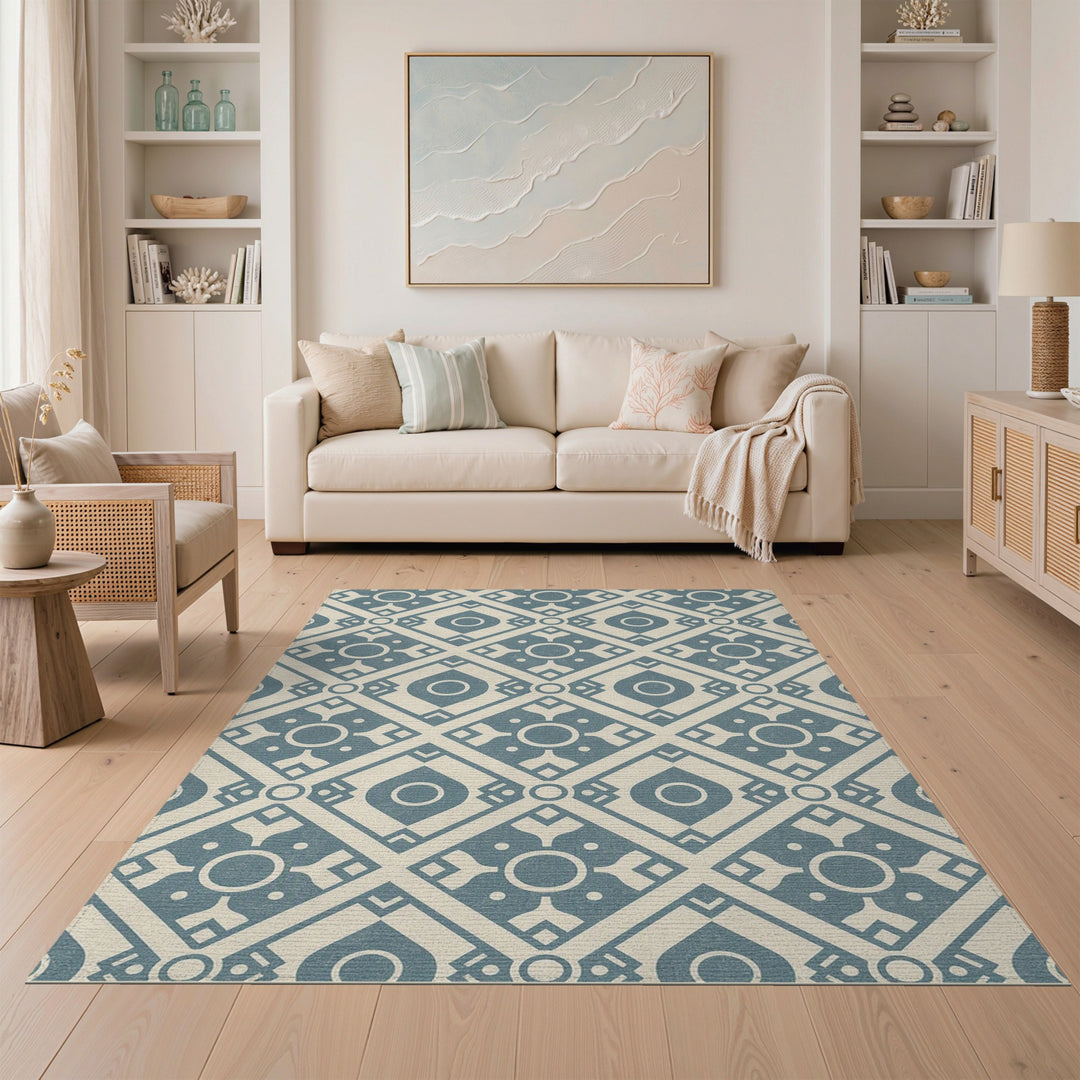 Teal Geometric Diamond Geometric Modern Area Rug