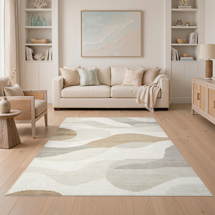 Wave Abstract Area Beige Neutral Abstract Wave Area Rug