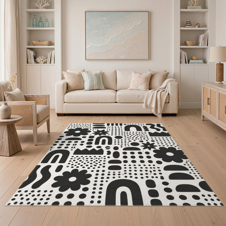 Bold Black White Geometric Area Rug