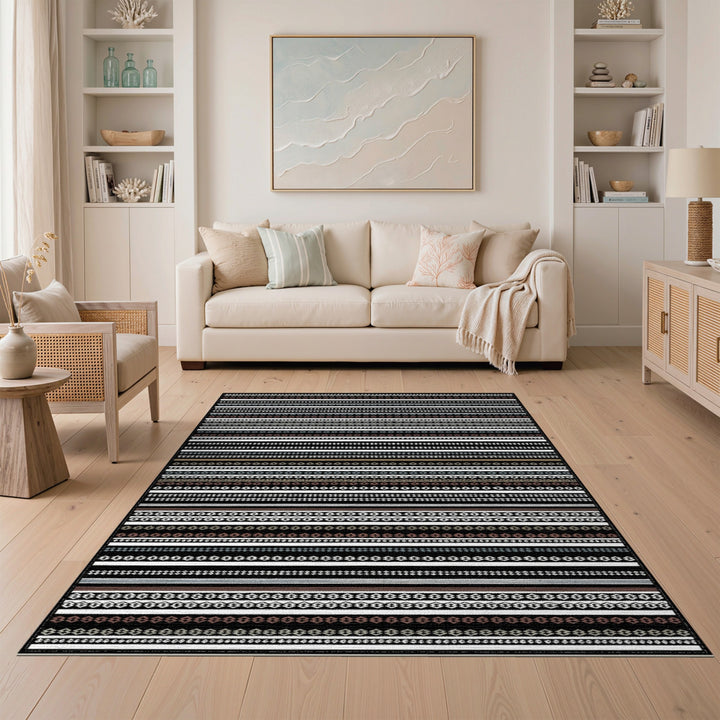 Multi-color and Patterns Black Geometric Tribal Area Rug