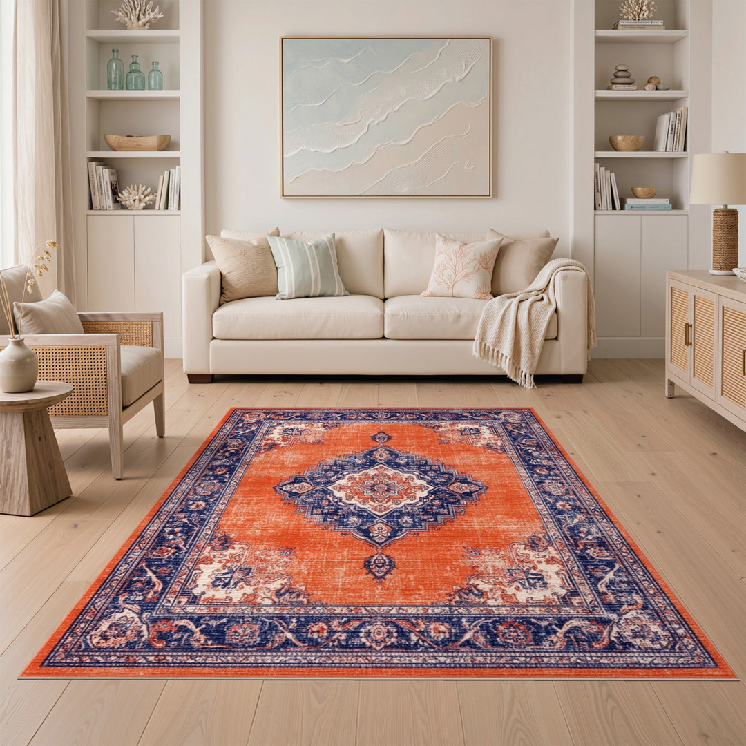 Orange Distressed Vintage Persian Area Rug