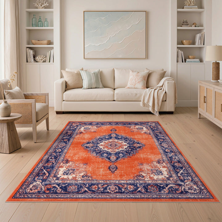 Orange Distressed Vintage Persian Area Rug
