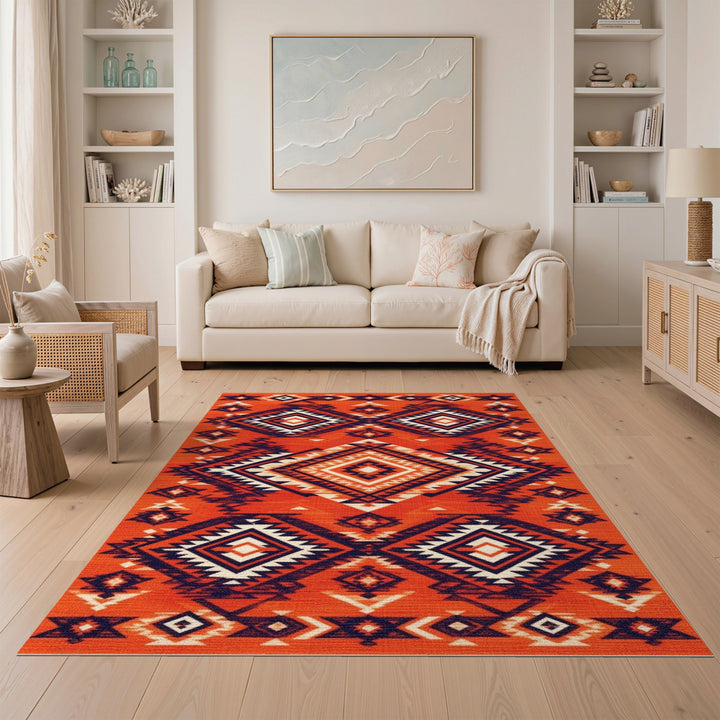 Orange Southwestern Geometric Area Rug