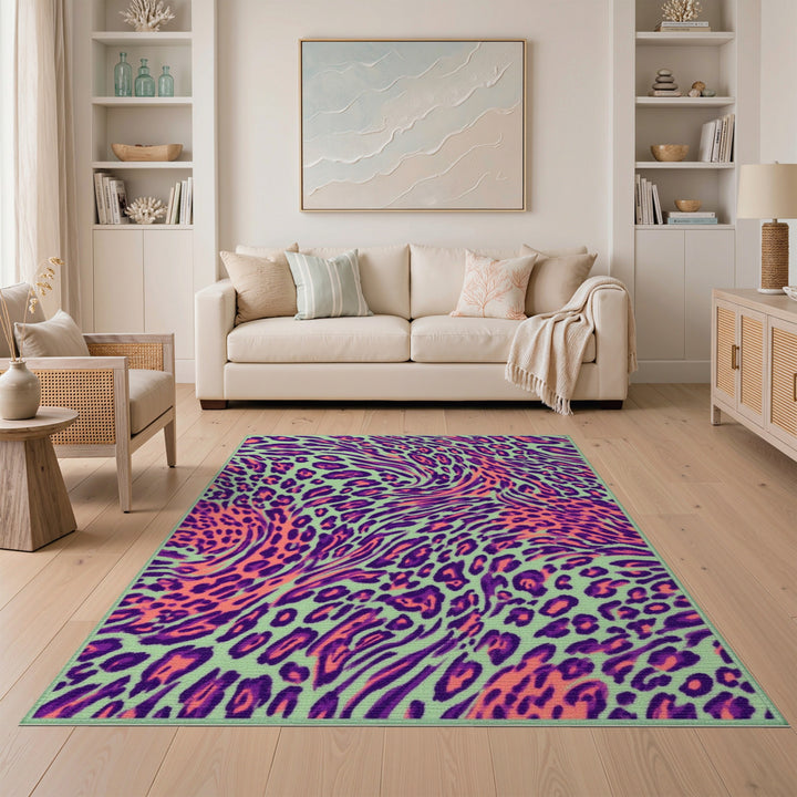 Neon Swirl Leopard Area Rug