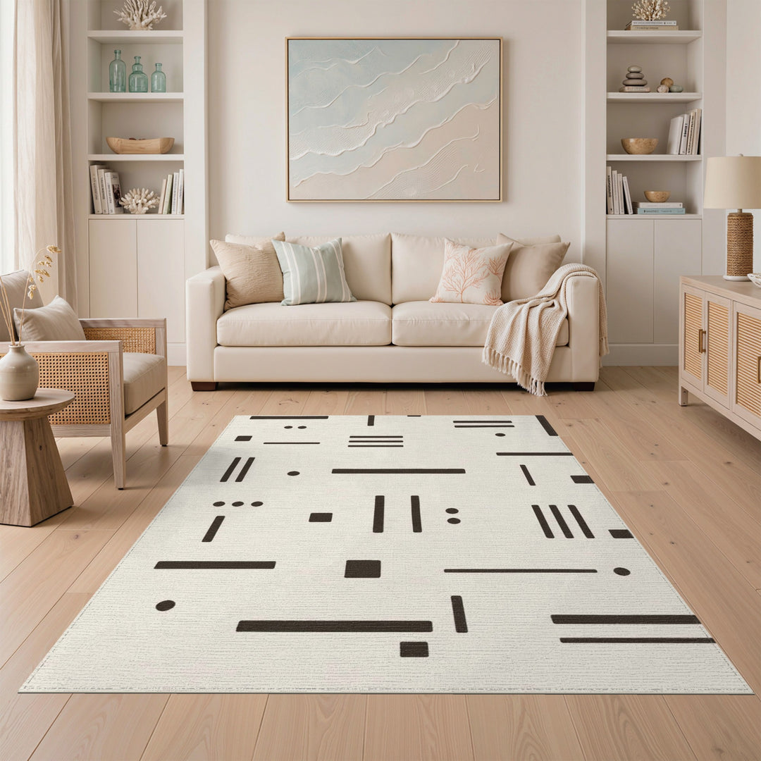 Beige Geometric Lines Area Rug