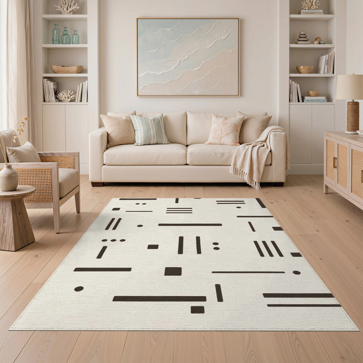 Beige Geometric Lines Area Rug
