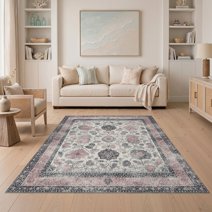 Pink Floral Vintage Area Rug