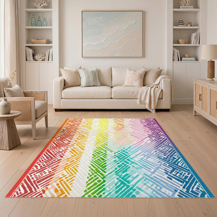 Vibrant Geometric Modern Vibrant Rainbow Geometric Area Rug