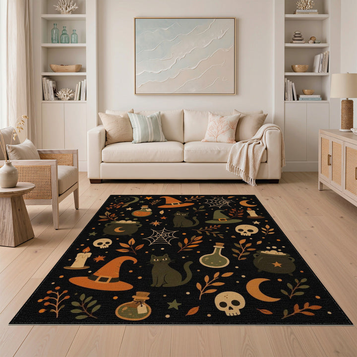 Spooky Black Cat Halloween Area Rug