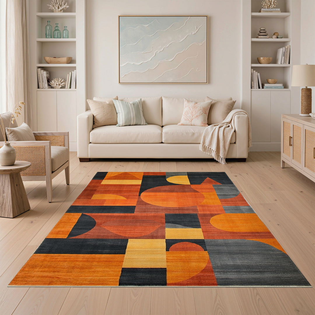 Bold Orange Bold Geometric Orange Area Rug