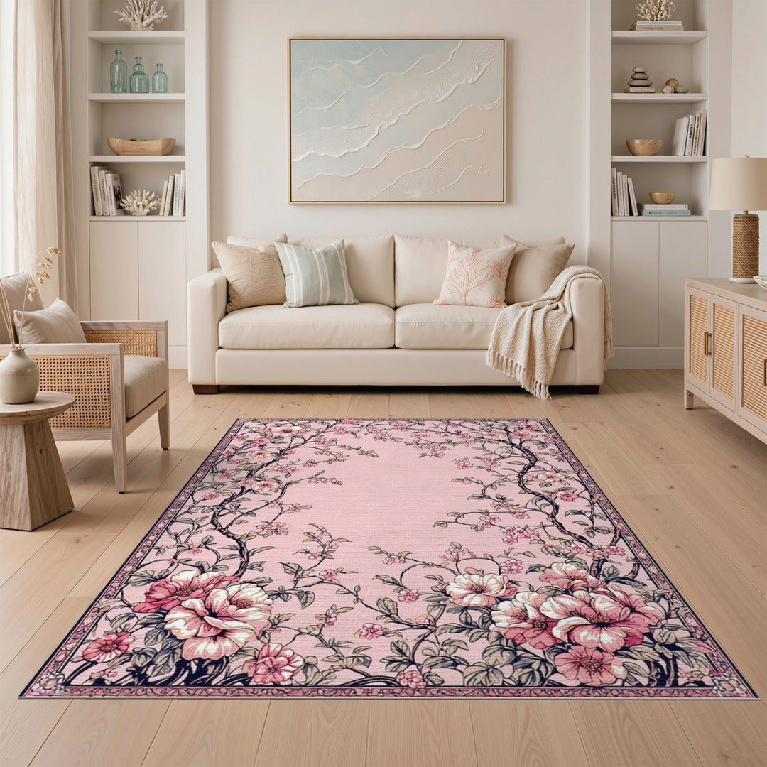 Pink Blossom Floral Vintage Area Rug