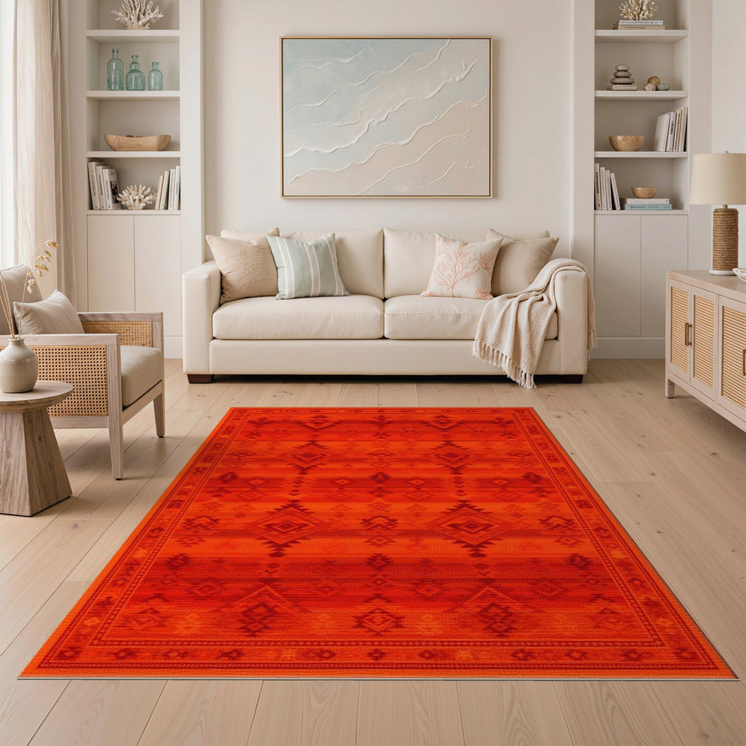 Southwestern Vibrant Red Southwestern Geometric Area Rug