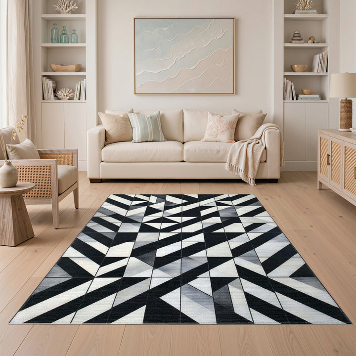 Black White Geometric Area Rug