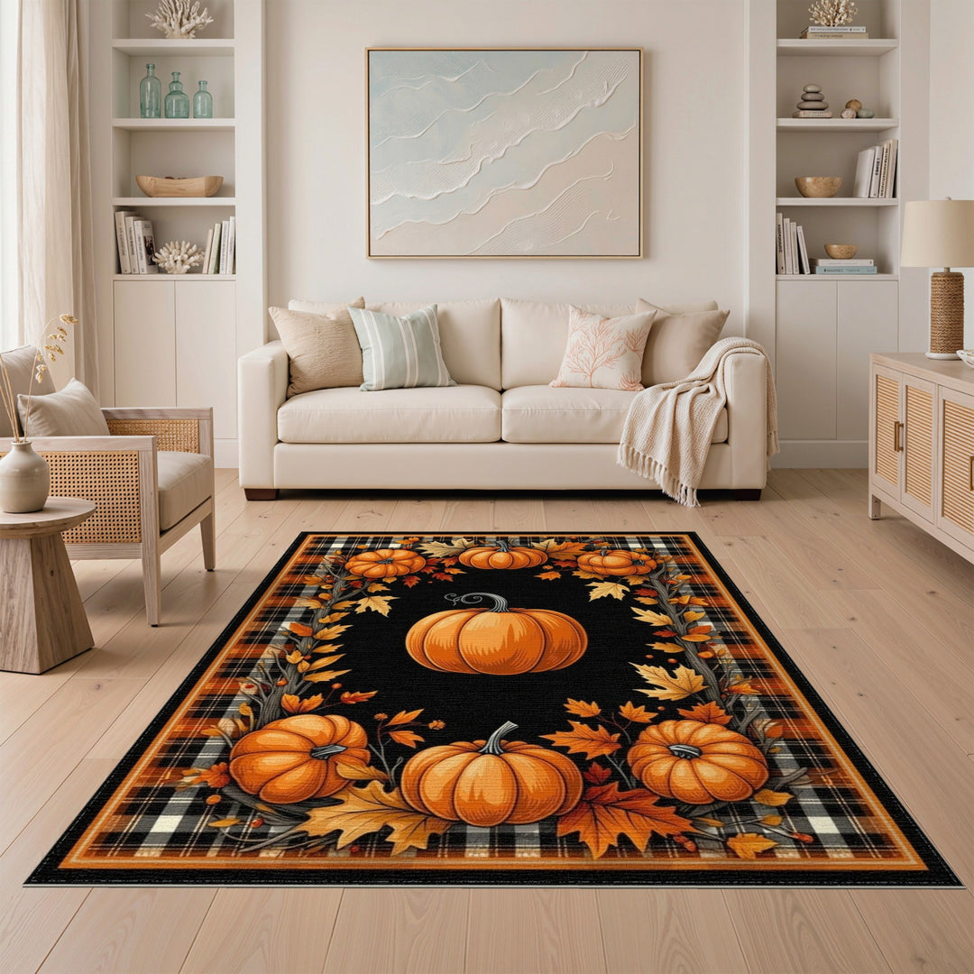 Pumpkin Plaid Fall Harvest Area Rug