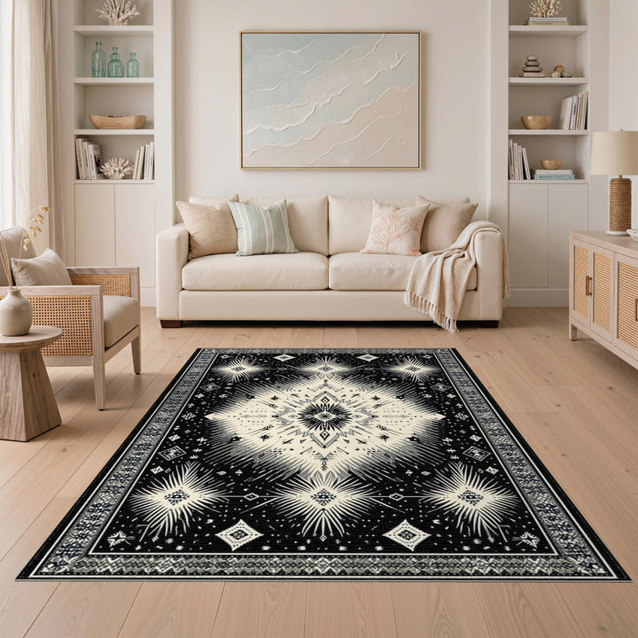 Black and White Geometric Modern Black White Geometric Starburst Area Rug