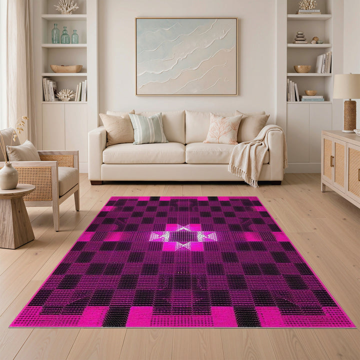 Geometric Modern Pink Geometric Checkered Area Rug