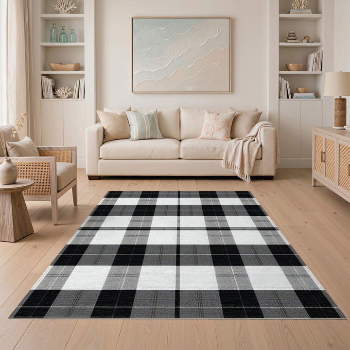 Black White Checkered Geometric Area Rug