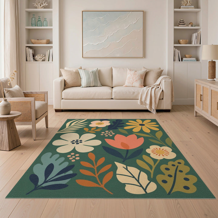 Green Floral Vintage Area Rug