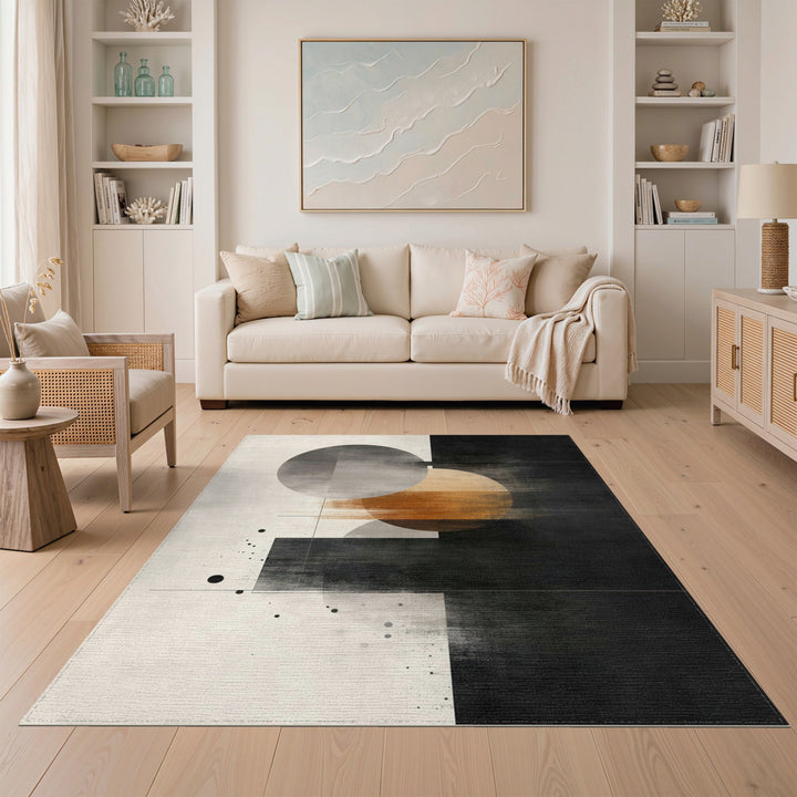 Grey Orange Geometric Circle Area Rug