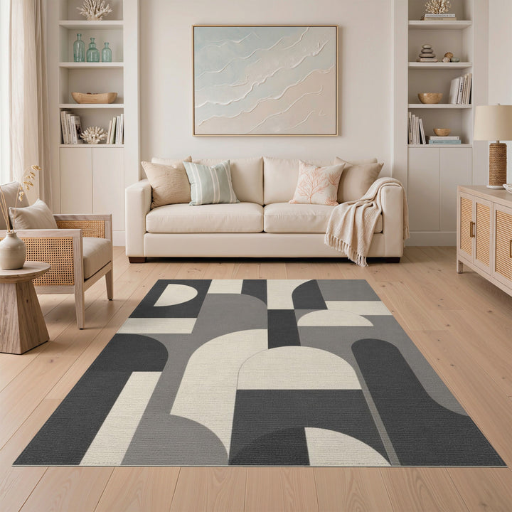 Grey Geometric Arched Area Rug