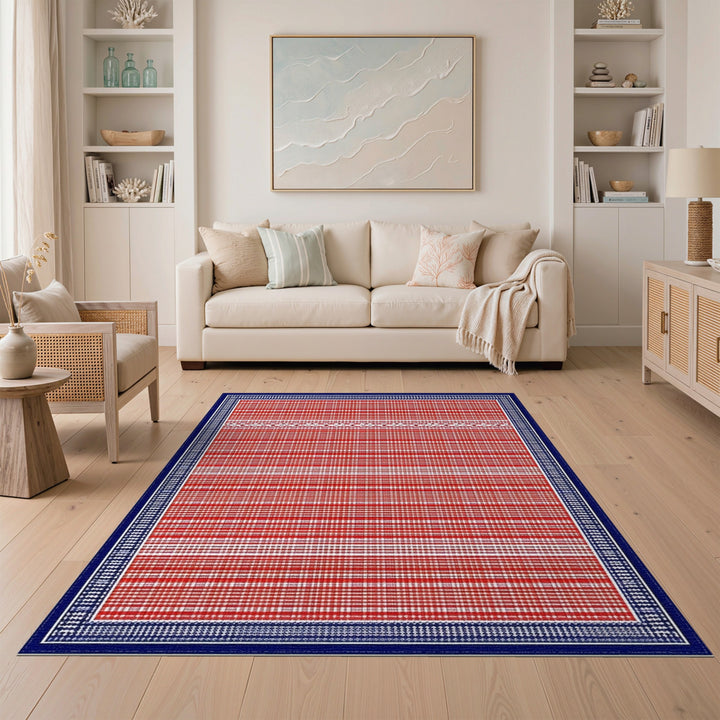 Red Striped Geometric Area Rug