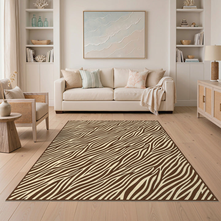 Brown and Tan Brown Zebra Stripe Abstract Area Rug
