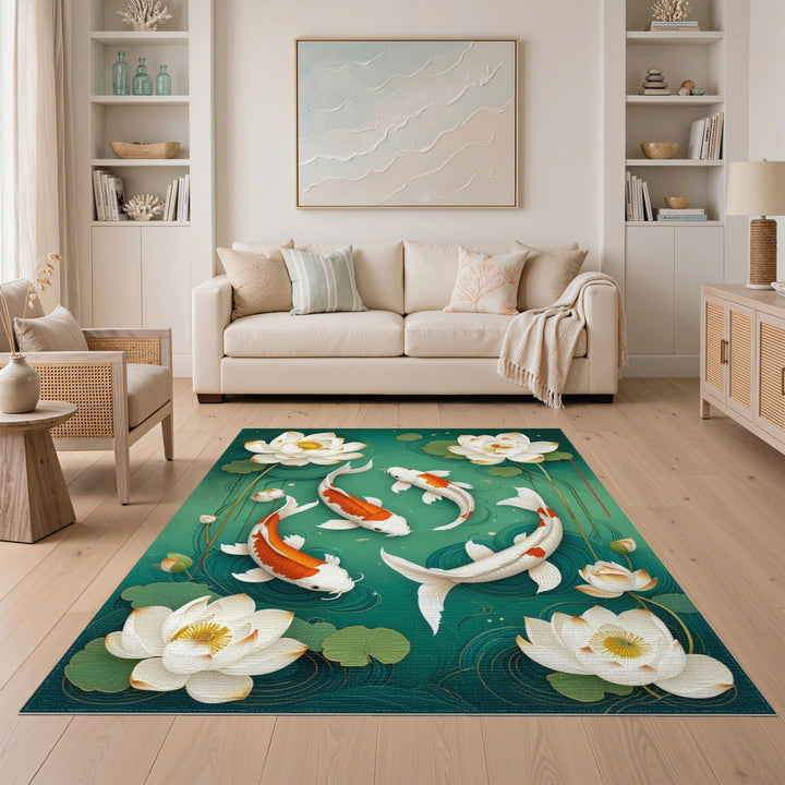Koi Lotus Teal Area Rug