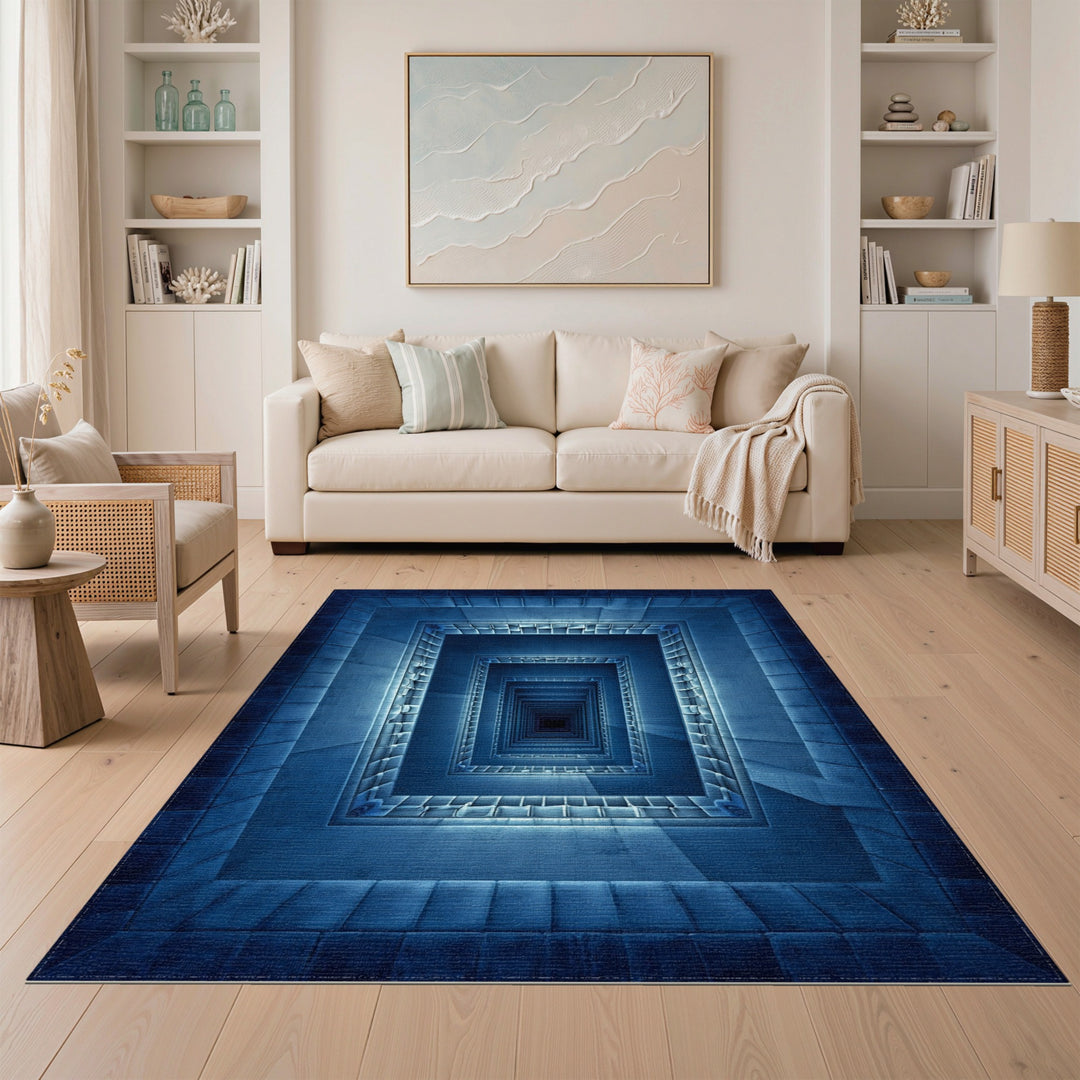 Blue Infinite Geometric Tunnel Area Rug