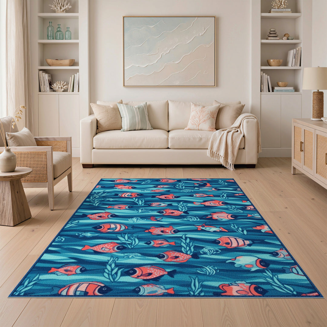 Ocean Fish Blue Teal Area Rug