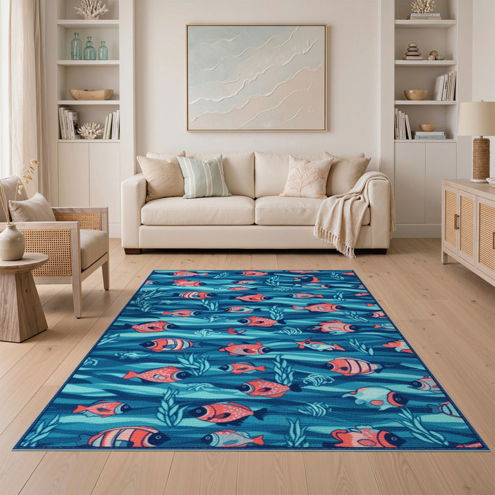 Ocean Fish Blue Teal Area Rug