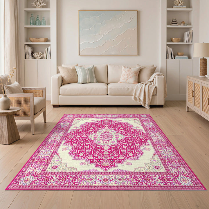 Medallion Pink Persian Floral Medallion Area Rug
