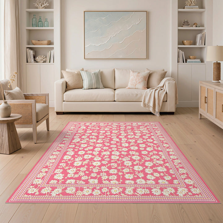 Daisy Pink Daisy Floral Vintage Area Rug