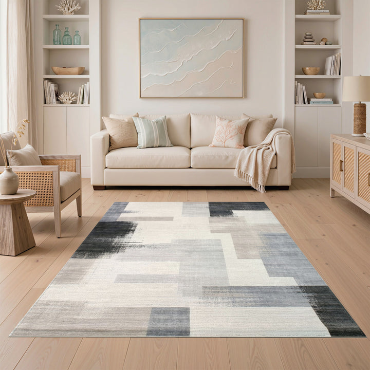 Grey Geometric Block Area Rug