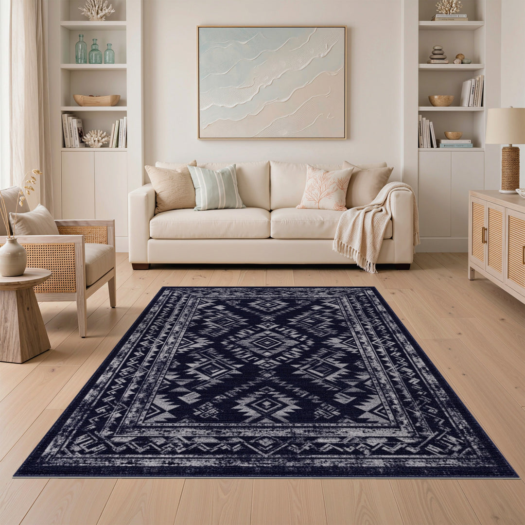 Black White Heritage Tribal Area Rug