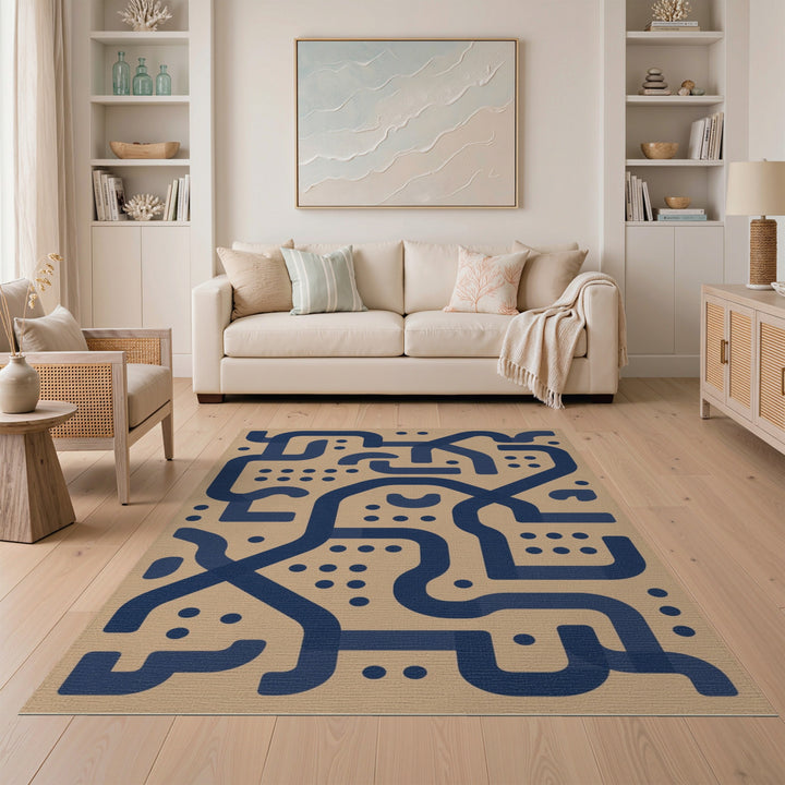 Navy Geometric Beige Area Rug
