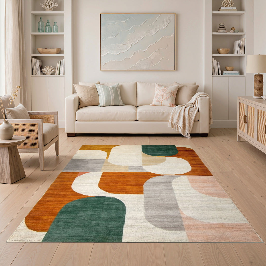 Geometric Abstract Area Rug in Earth Tones