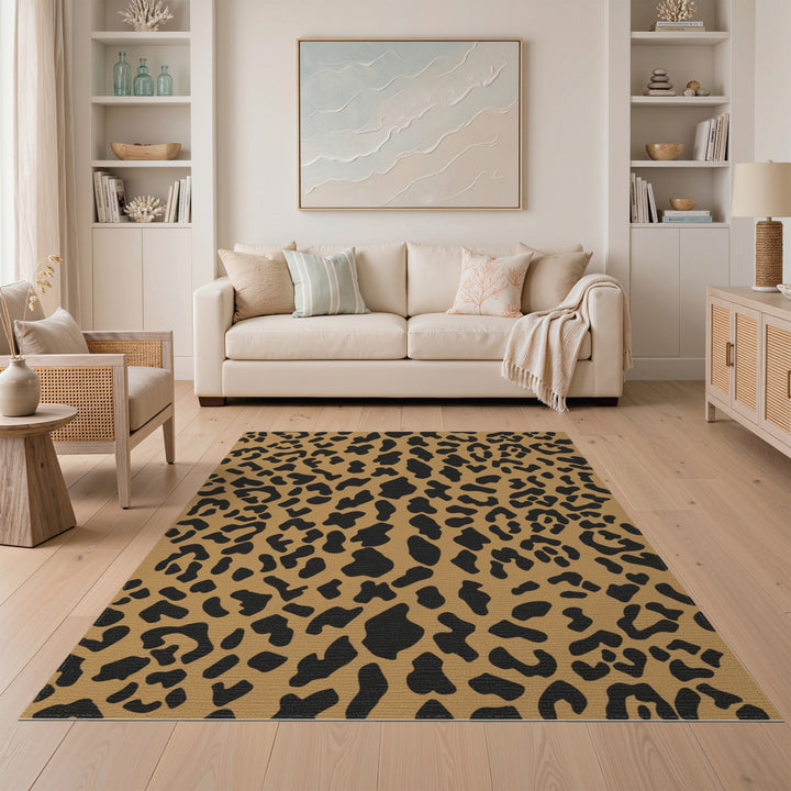 Brown and Tan Brown Leopard Print Washable Area Rug