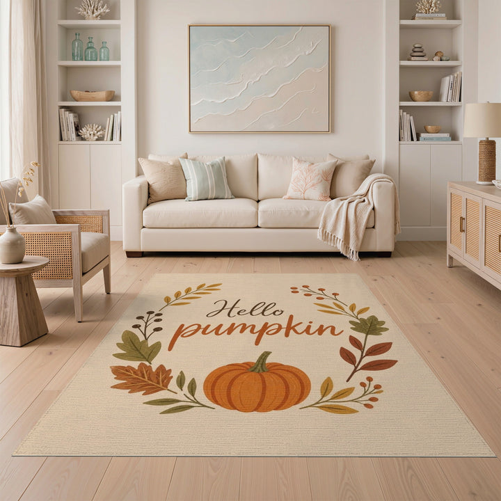 Hello Pumpkin Autumn Wreath Area Rug
