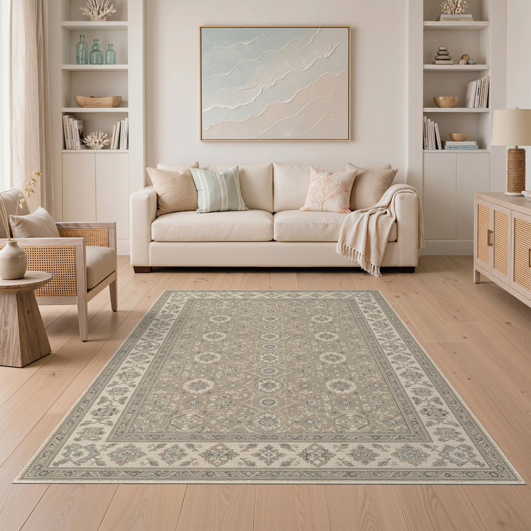 Beige and Neutral Medallion Beige Persian Medallion Area Rug
