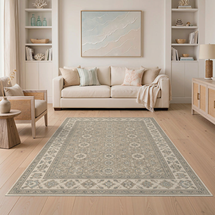 Beige and Neutral Medallion Beige Persian Medallion Area Rug