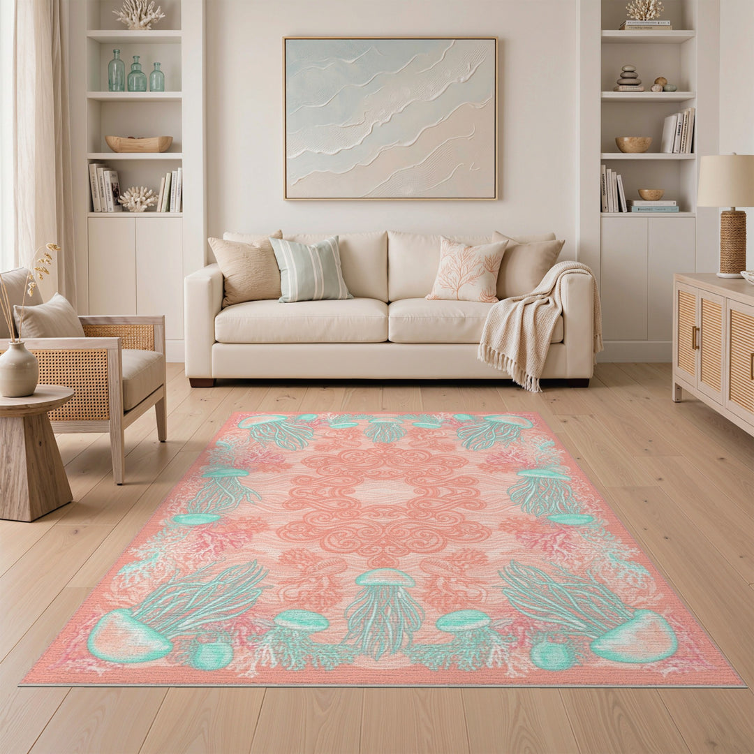 Pink Jellyfish Coral Coastal Area Rug