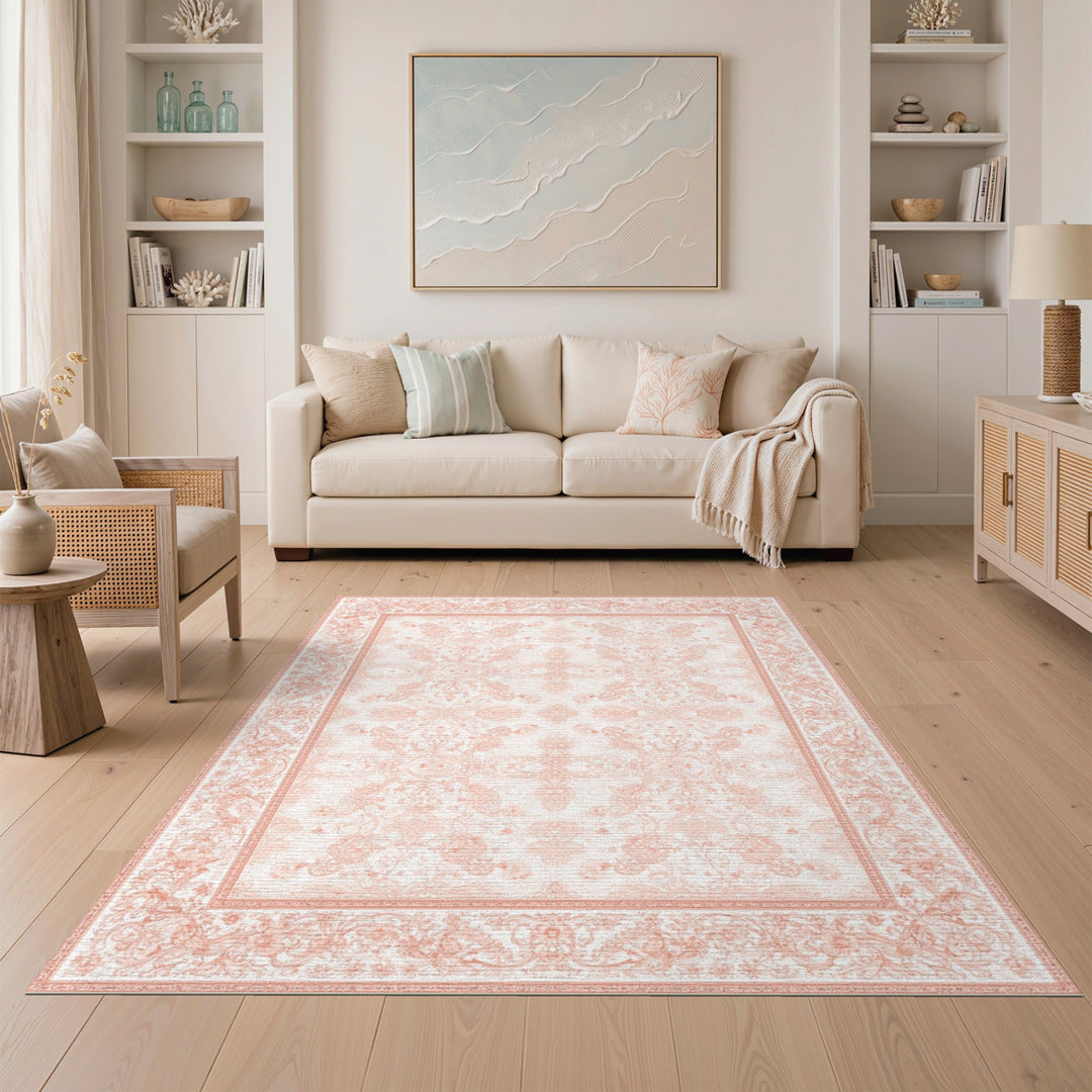 Pink Vintage Floral Area Rug